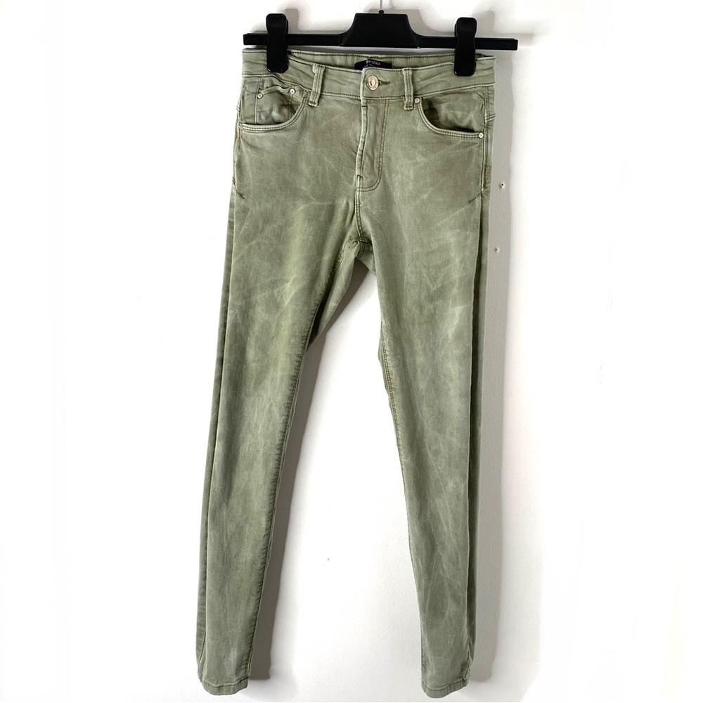 Bershka Sage Green Stonewash Skinny Jeans